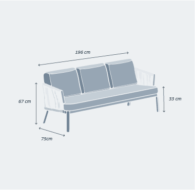 Canapé de jardin 3 places Amalfi de Meublot avec coussins confortables et structure en bois dans un espace extérieur accueillant.