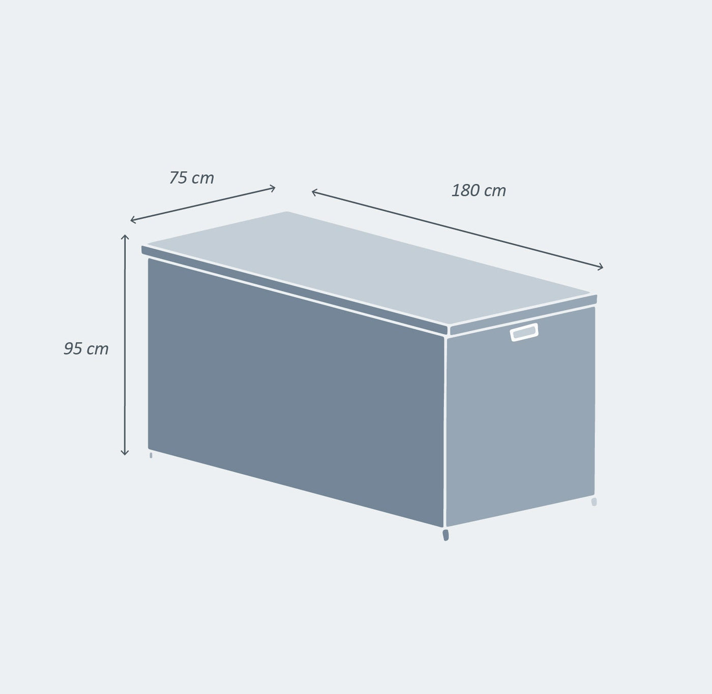 Coffre de rangement Calvi en plastique pour jardin, couleur gris clair, avec couvercle plat et poignée intégrée, de la marque Meublot