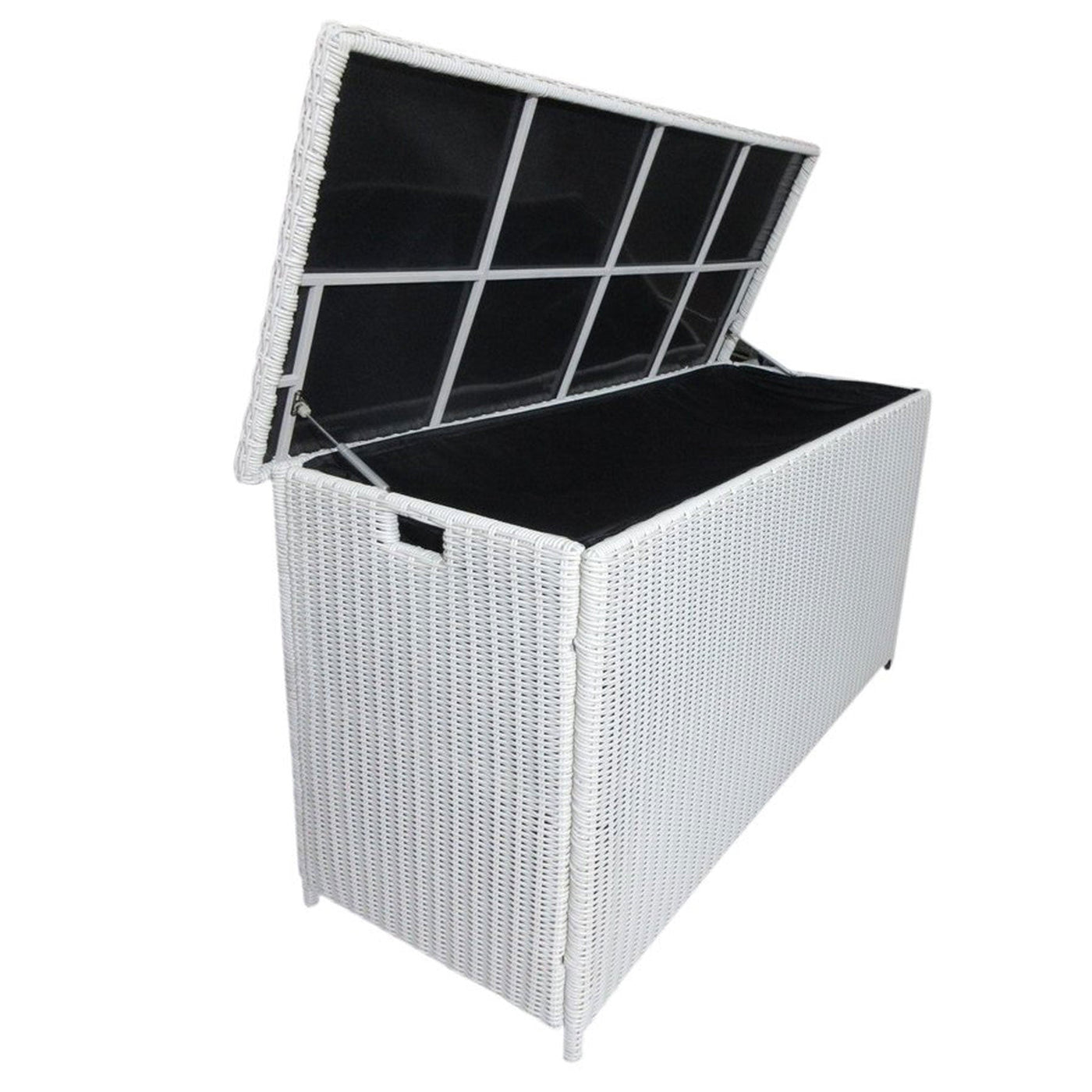 Coffre de rangement blanc Meublot Calvi, coffre de jardin en plastique avec espace de stockage extérieur.