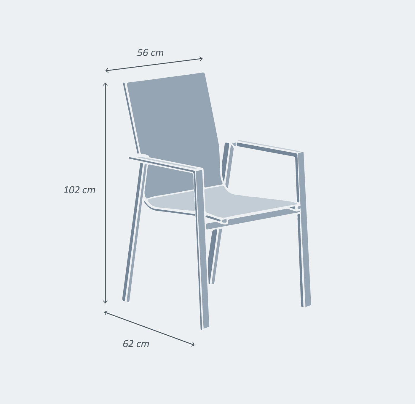 Fauteuil de jardin haut en aluminium empilable Murano par Meublot, structure légère et design moderne pour espace extérieur.
