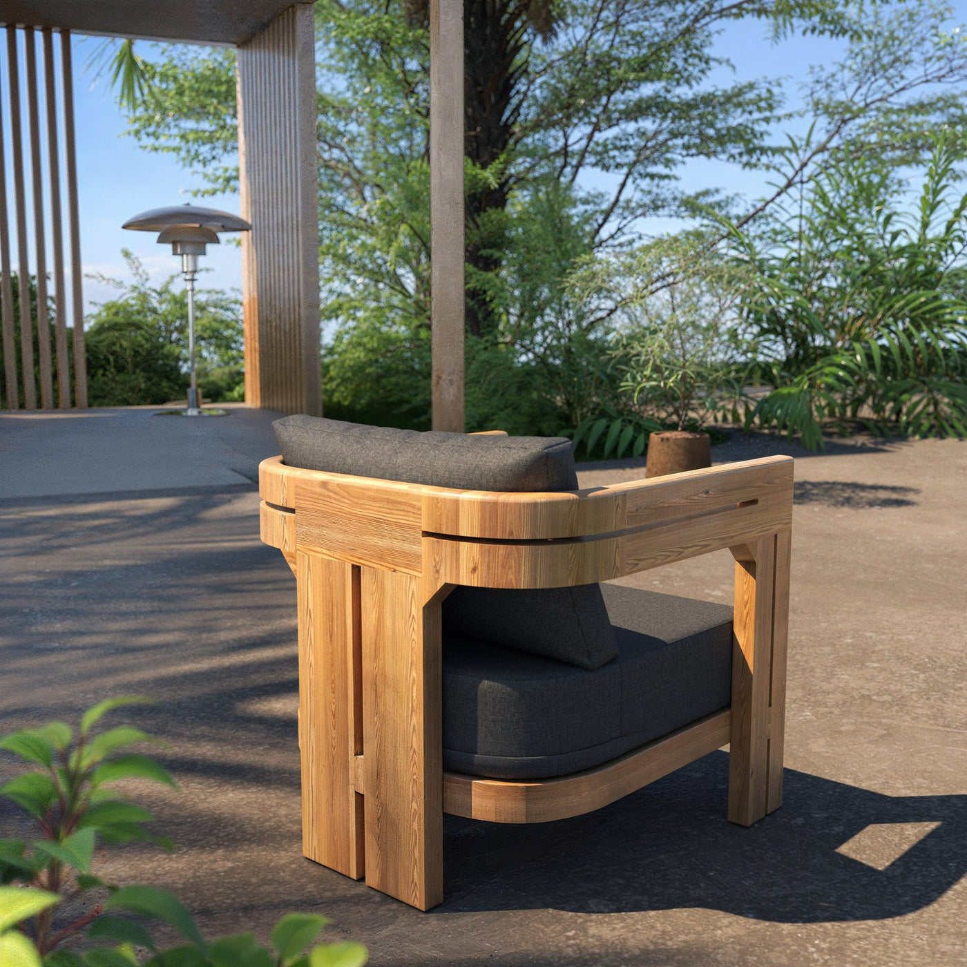 Fauteuil de jardin Zanzibar gris de la marque Meublot, avec coussins confortables et structure en métal pour extérieur.