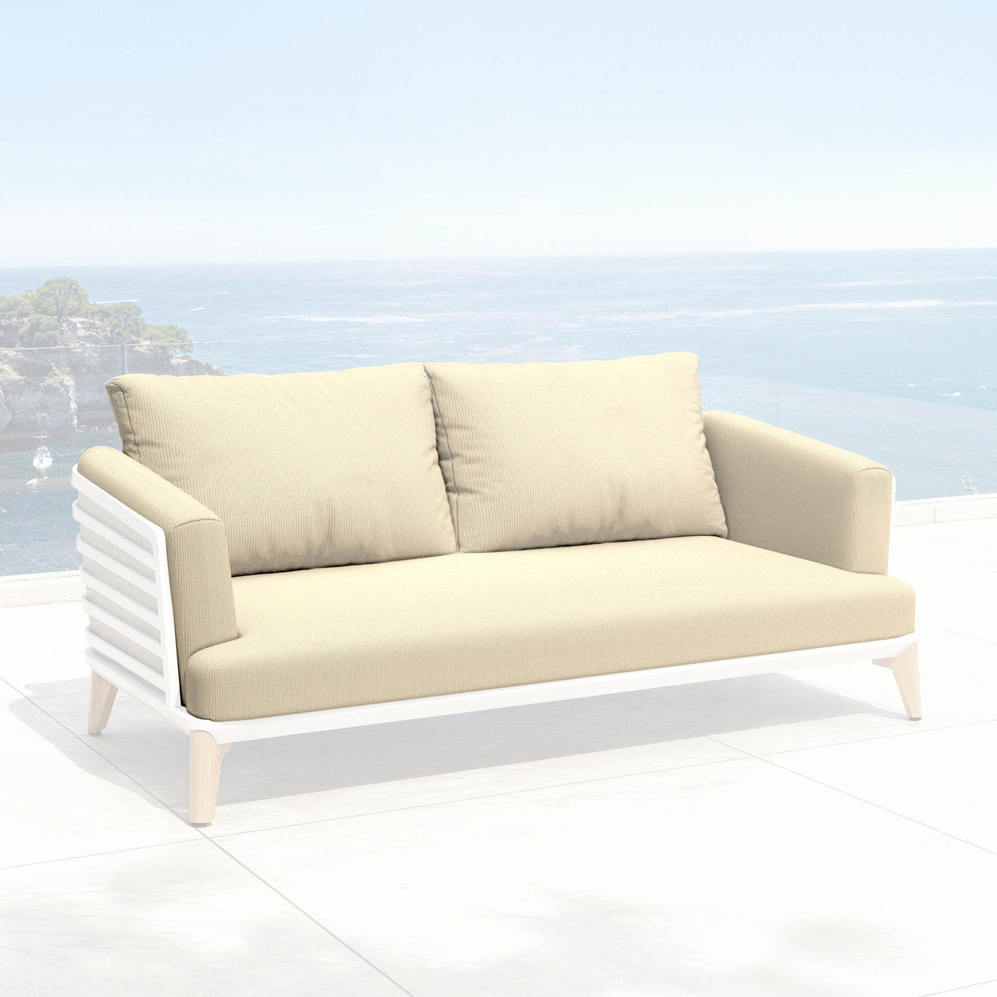 Housse de coussin pour canapé 2 places Monte Carlo, tissu blanc-beige, adaptée à un canapé Meublot.