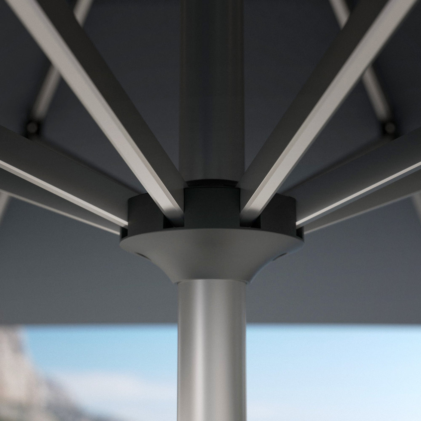 Parasol rond Yucatan gris en métal, diamètre 3,5 m, pour extérieur, par Meublot, ombrage élégant et résistant