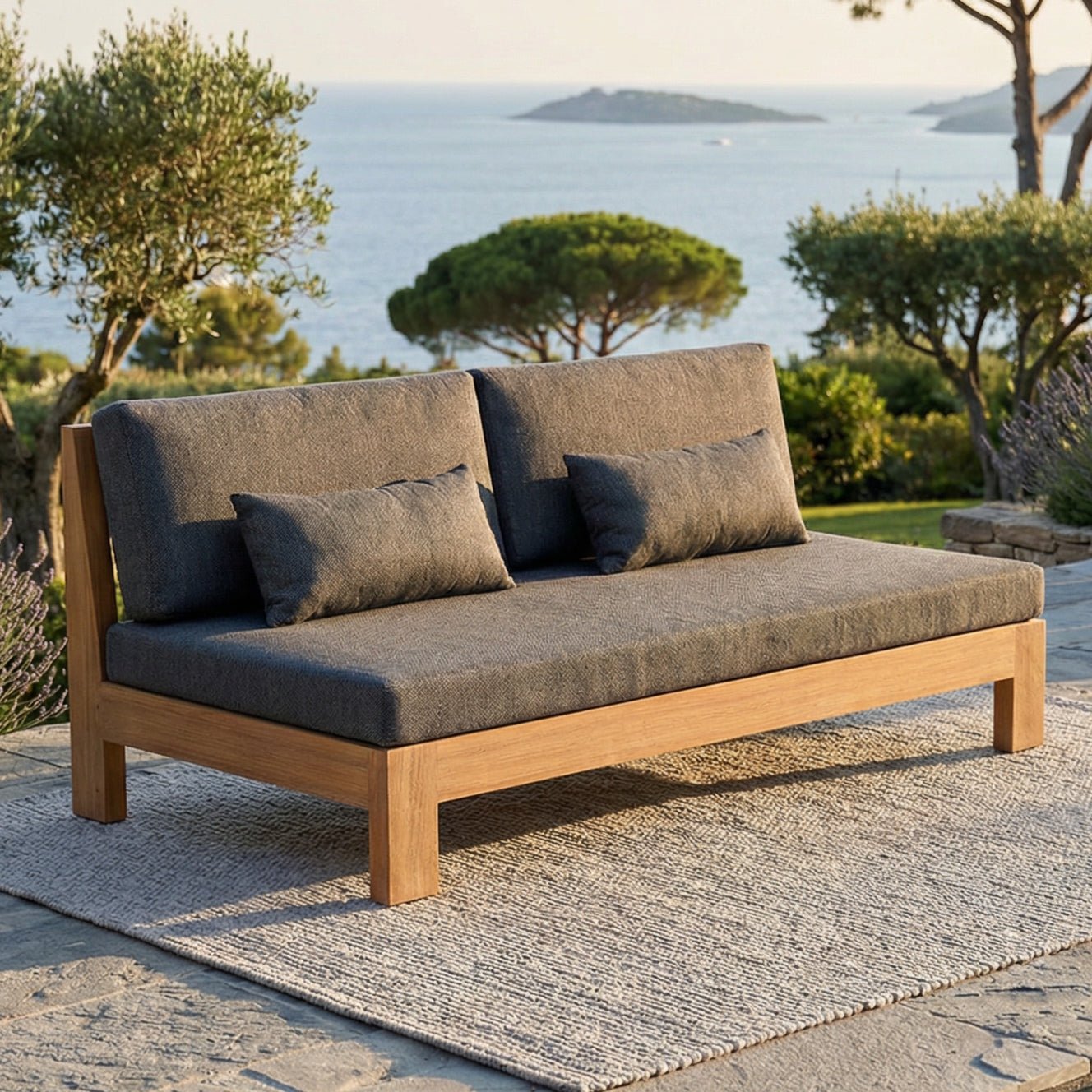 Canapé de jardin 3 places Bornéo de Meublot, fauteuils anthracite pour salon de jardin extérieur.