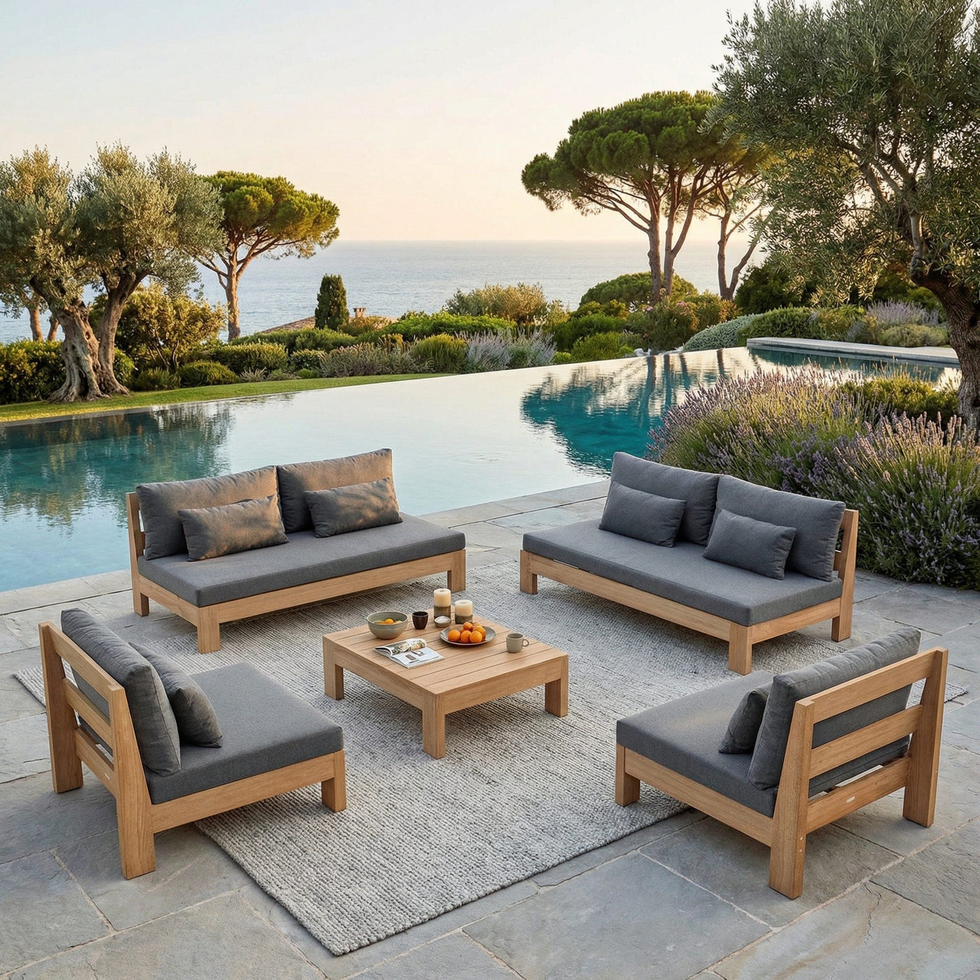 Salon de jardin Bornéo 8 places de Meublot avec table anthracite, ensemble extérieur élégant et spacieux pour le jardin.