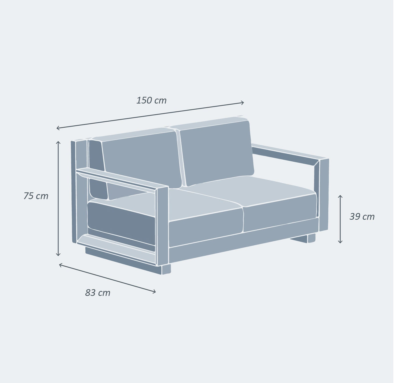 Canapé de jardin Elba pour 2 places de la marque Meublot, avec coussins confortables et structure en métal.