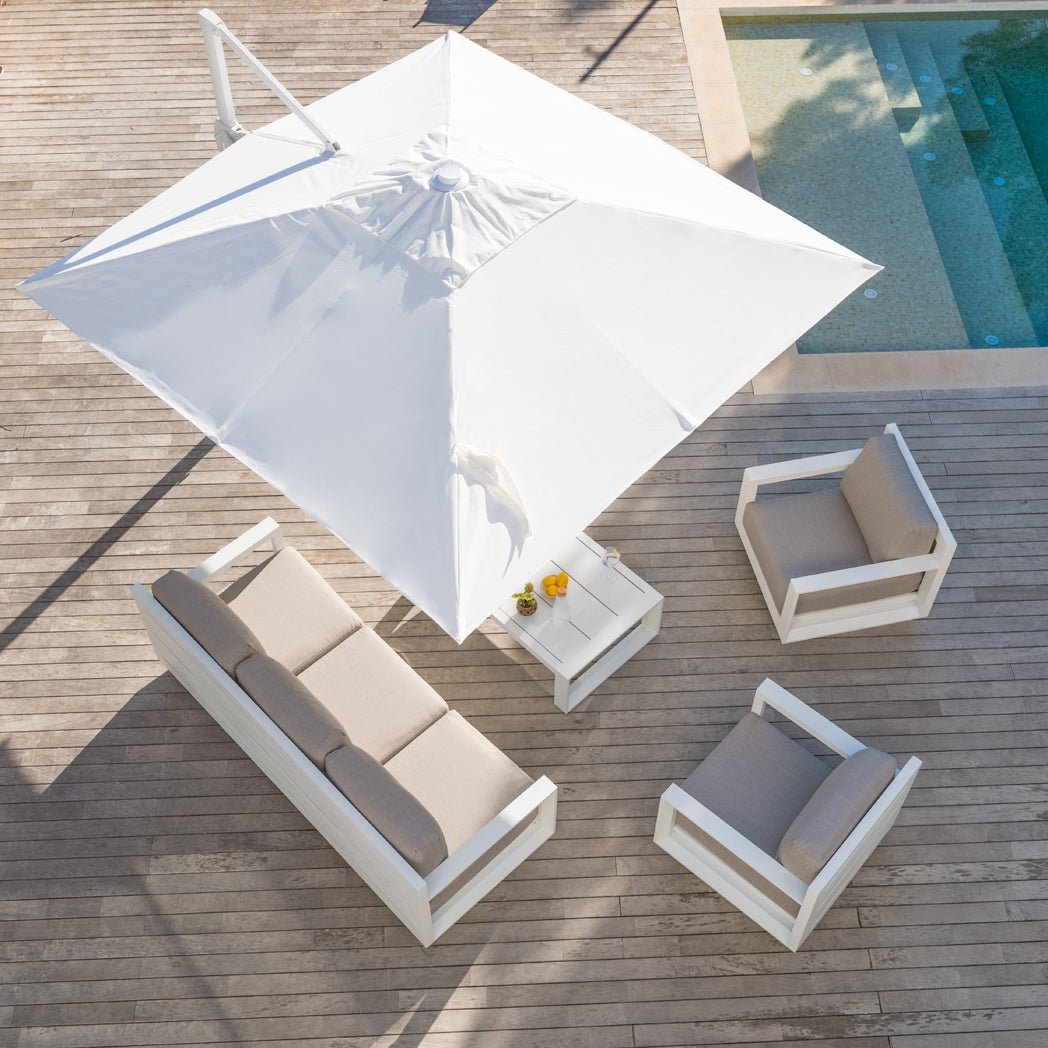 Salon de jardin Elba Meublot pour 5 personnes, ensemble de meubles en aluminium avec table et chaises élégantes.