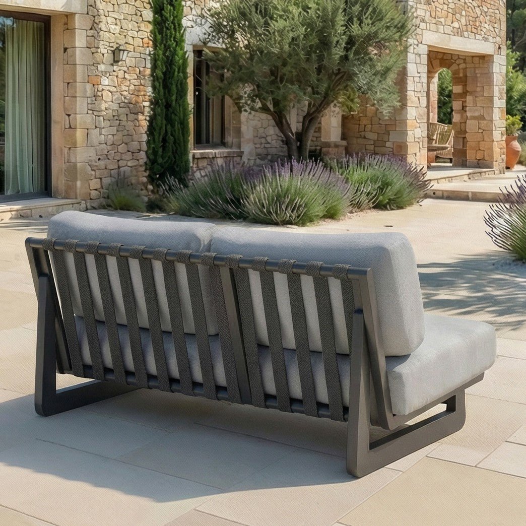 Salon de jardin Long Beach Meublot pour 4 personnes, ensemble de meubles de jardin avec table et chaises en extérieur.