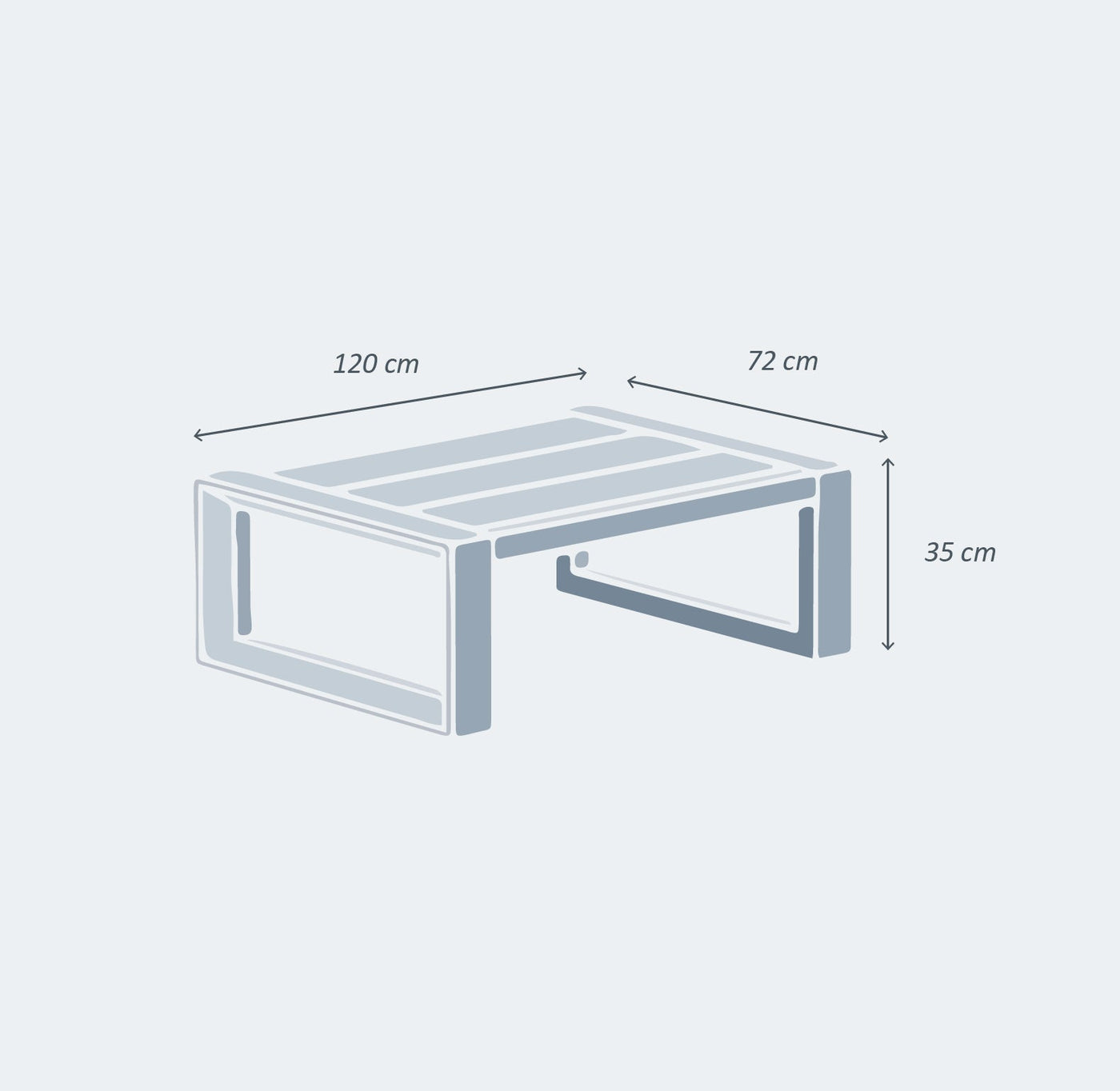 Table basse rectangulaire en aluminium Elba, Meublot, 120x72 cm, avec surface moderne et cadre en alliage léger.