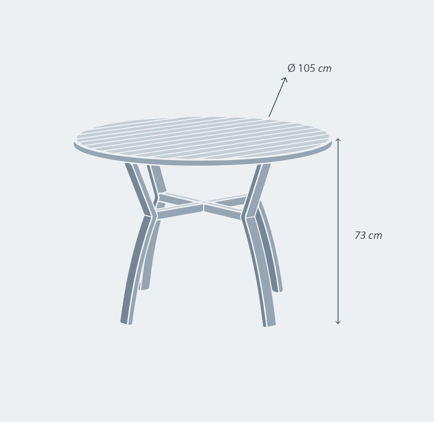 Table de jardin ronde Meublot Murano en aluminium, capacité 5 places, diamètre D105 cm, idéale pour l'extérieur.