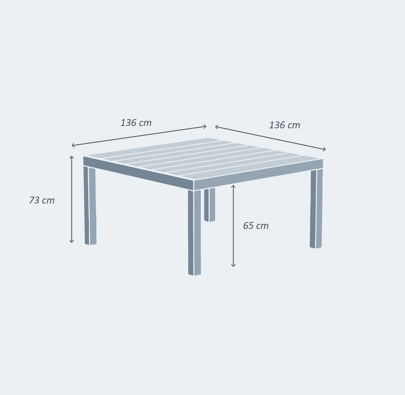 Table de jardin Murano 8 places en aluminium, table carrée de 136x136 cm, design moderne et robuste.