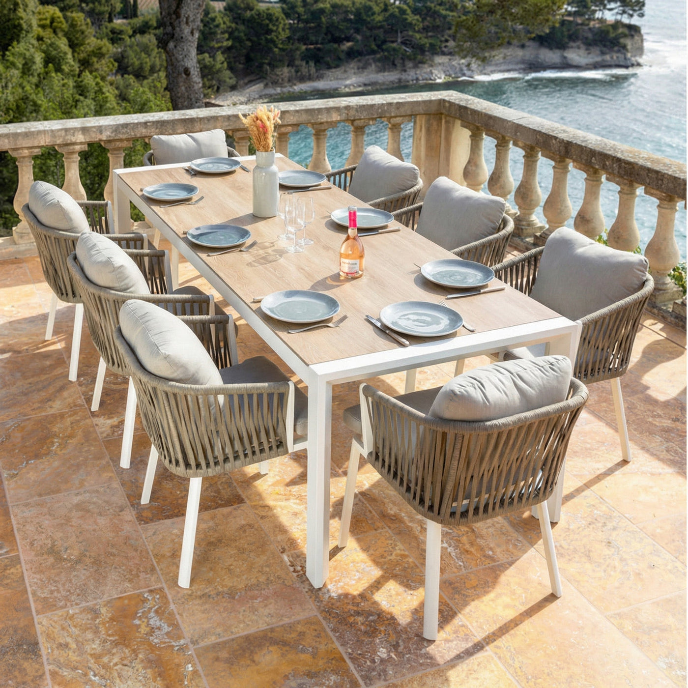 Table de jardin extensible Meublot Amalfi en aluminium, 10 places, surface 180/240x96cm, pour extérieur.