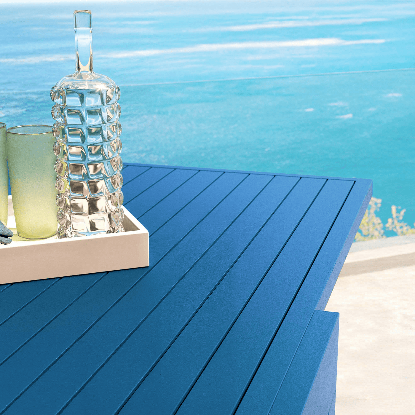 Table de jardin extensible Meublot en aluminium Murano, grande table carré pour 10 personnes, 270 x 90 cm, moderne et robuste.