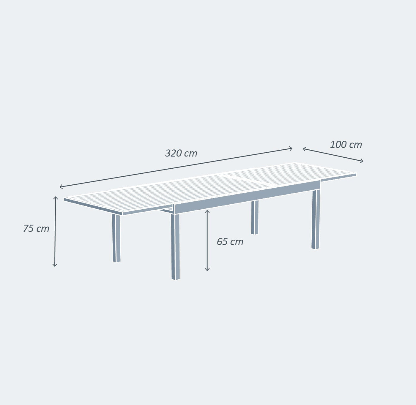 Table de jardin extensible Meublot Murano en aluminium avec 12 places, dimensions 320 x 100 cm, pour extérieur élégance et robustesse