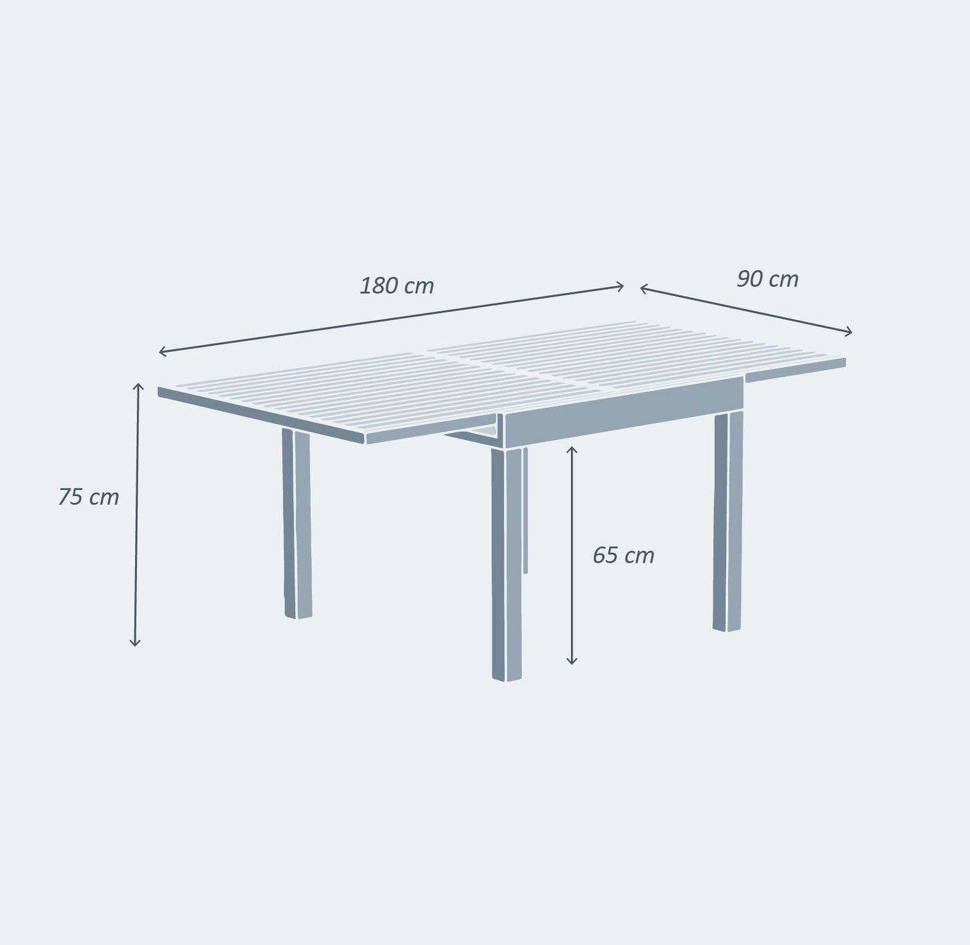 Table de jardin extensible Murano en aluminium effet bois pour 8 personnes, dimensions 90/180x90 cm, par Meublot.
