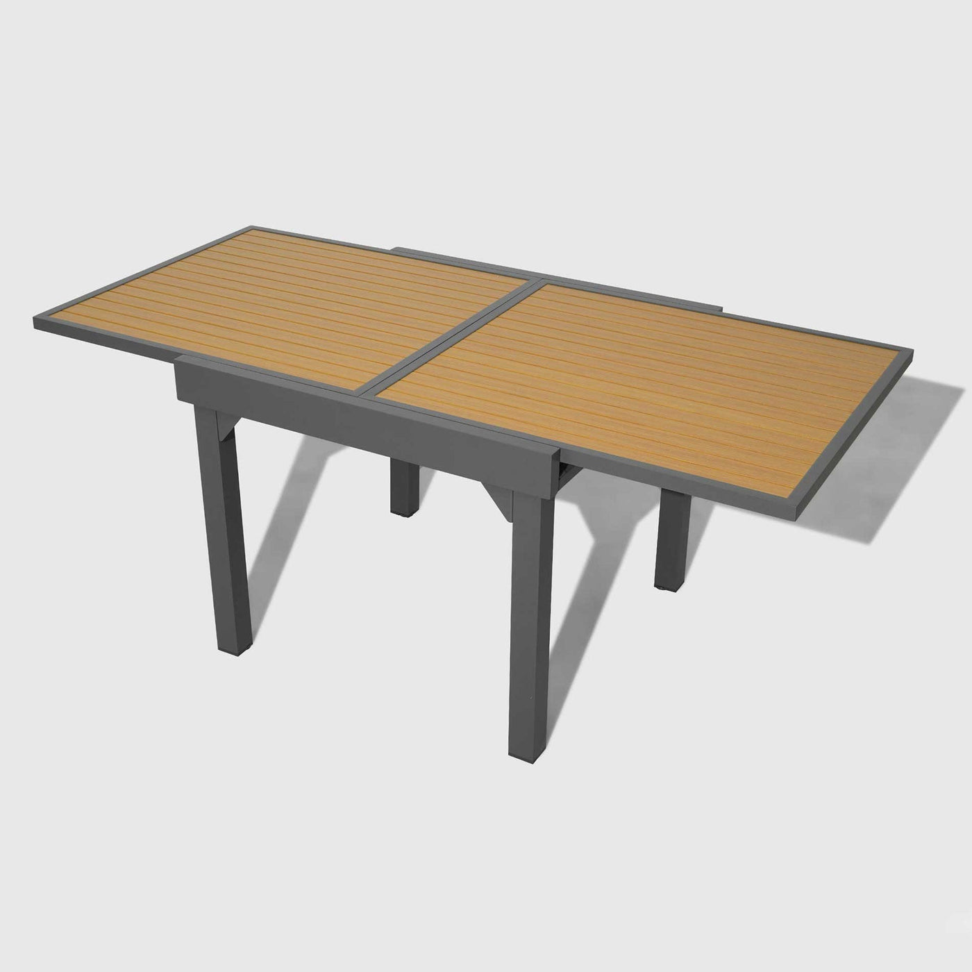 Table de jardin extensible Meublot en aluminium effet bois Murano, grande table pour 8 personnes, gris anthracite.