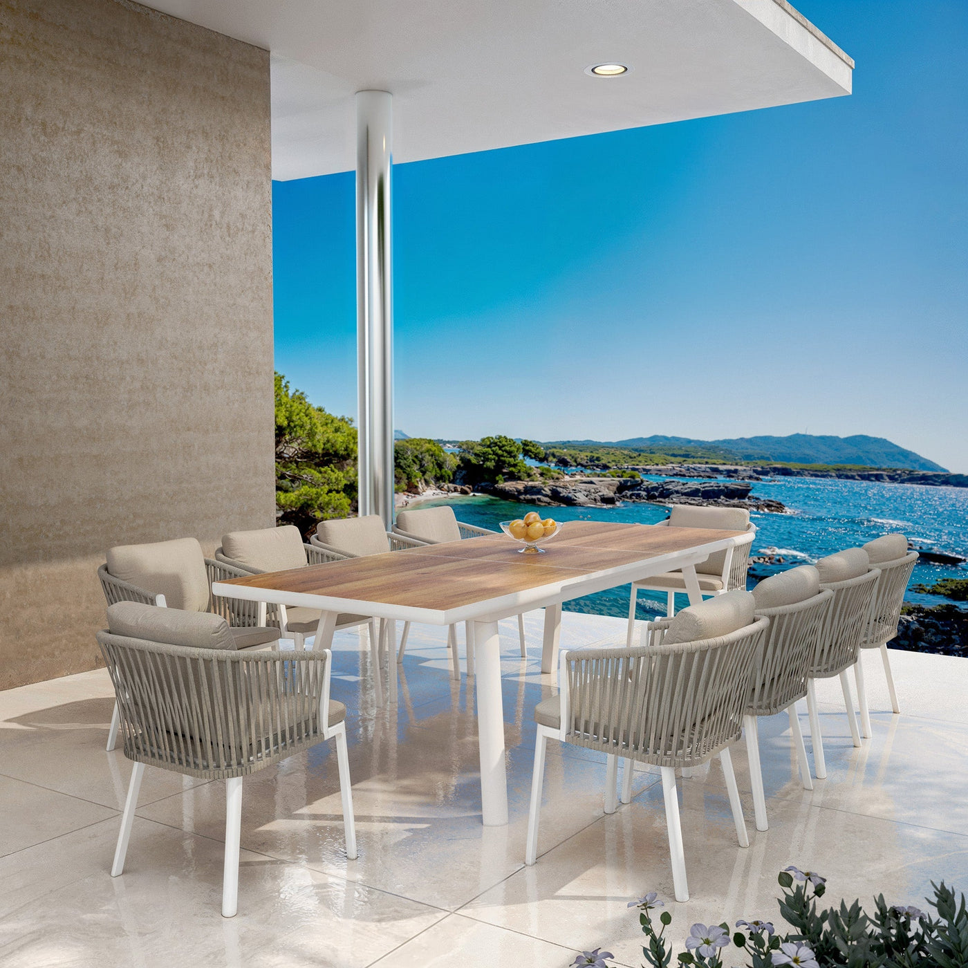 Table de jardin extensible automatique en aluminium Amalfi pour 10 places, avec surface de 200/260x96 cm, par Meublot