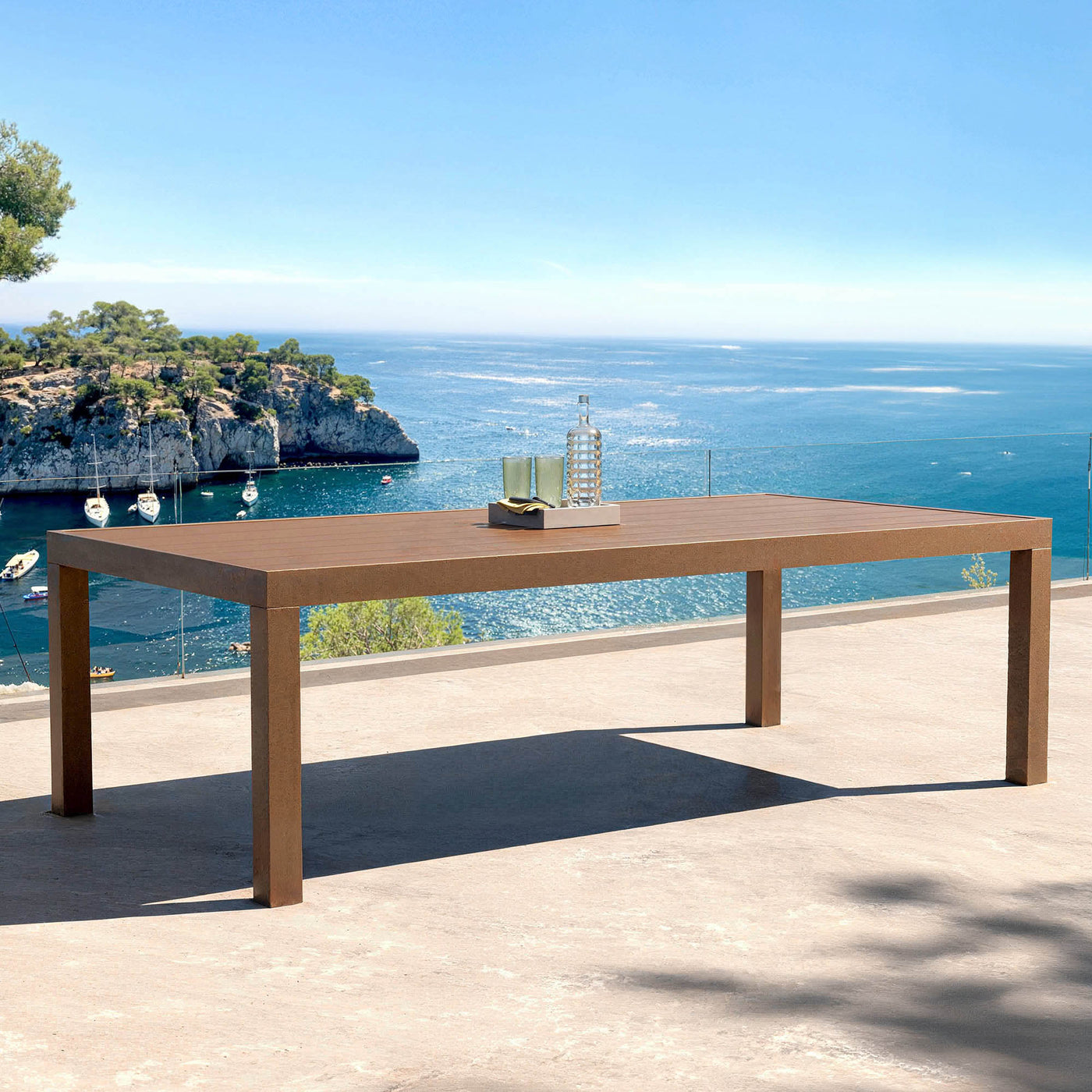 Table de jardin fixe Murano en bronze, rectangulaire 240x120cm, pour 10 personnes, par Meublot.