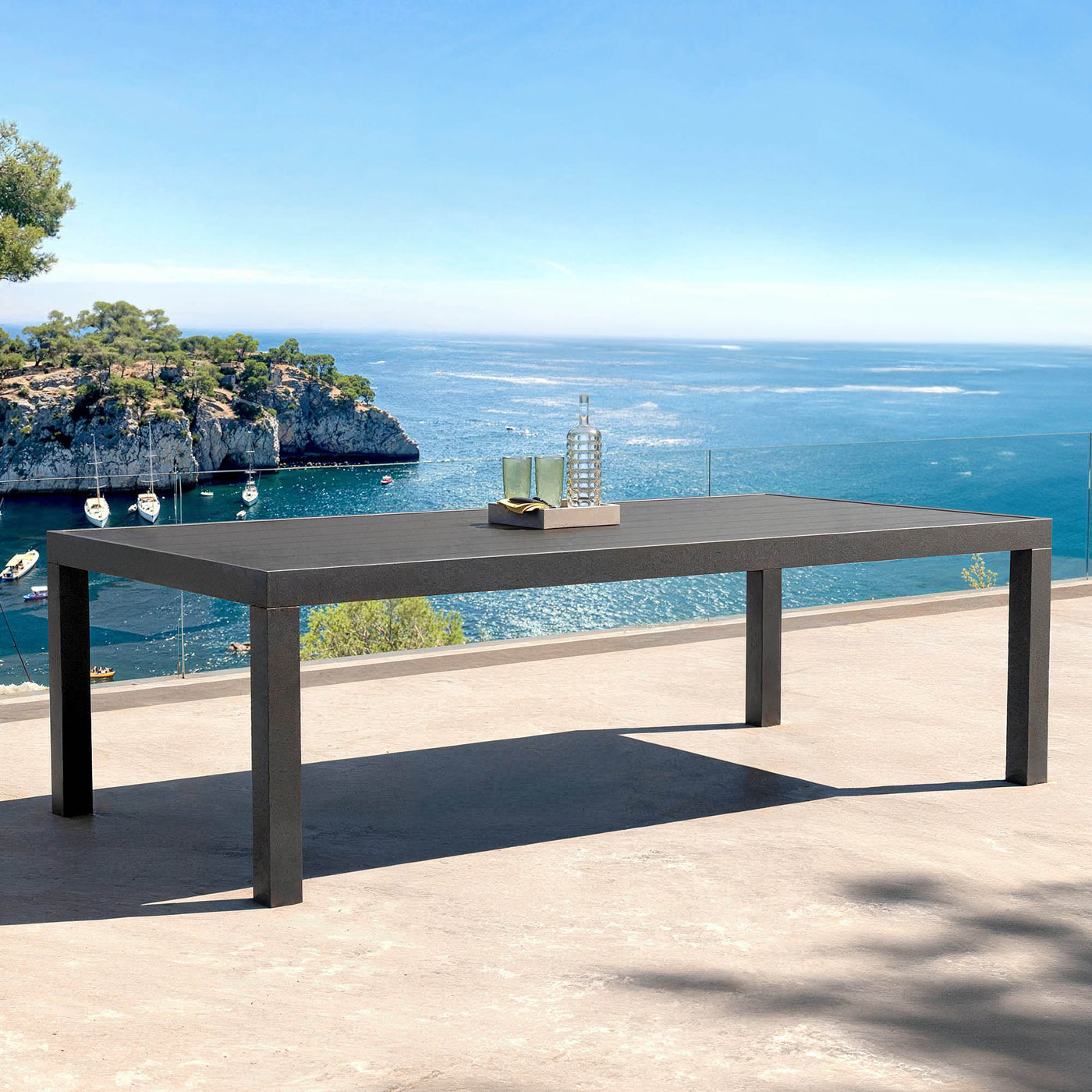 Table de jardin fixe Murano 240x120cm pour 10 personnes, en anthracite, en bois ou matériau composite.