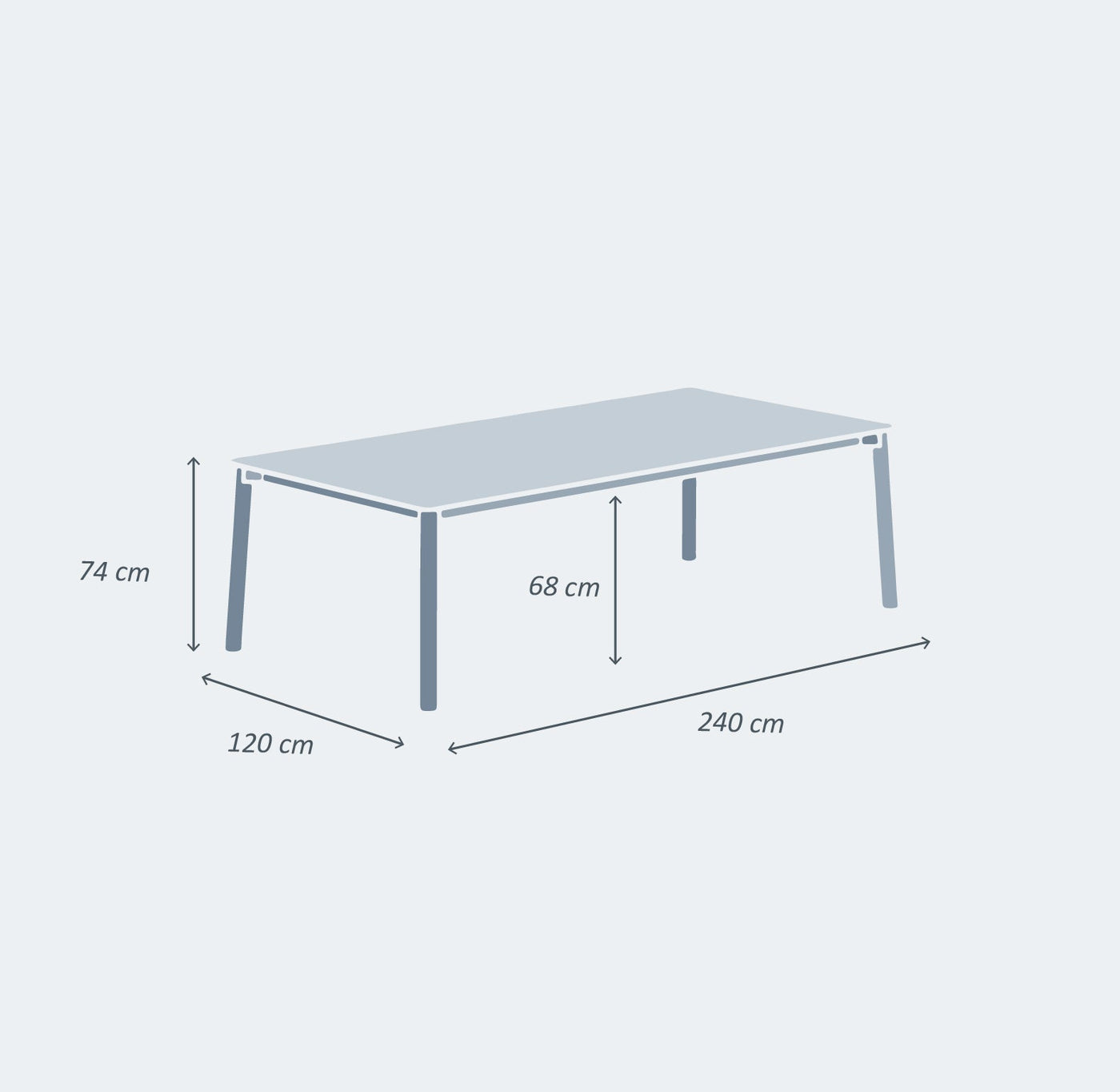 Table de jardin rectangulaire Meublot Monte Carlo en aluminium, 10 places, surface de 240x120 cm, design élégant.