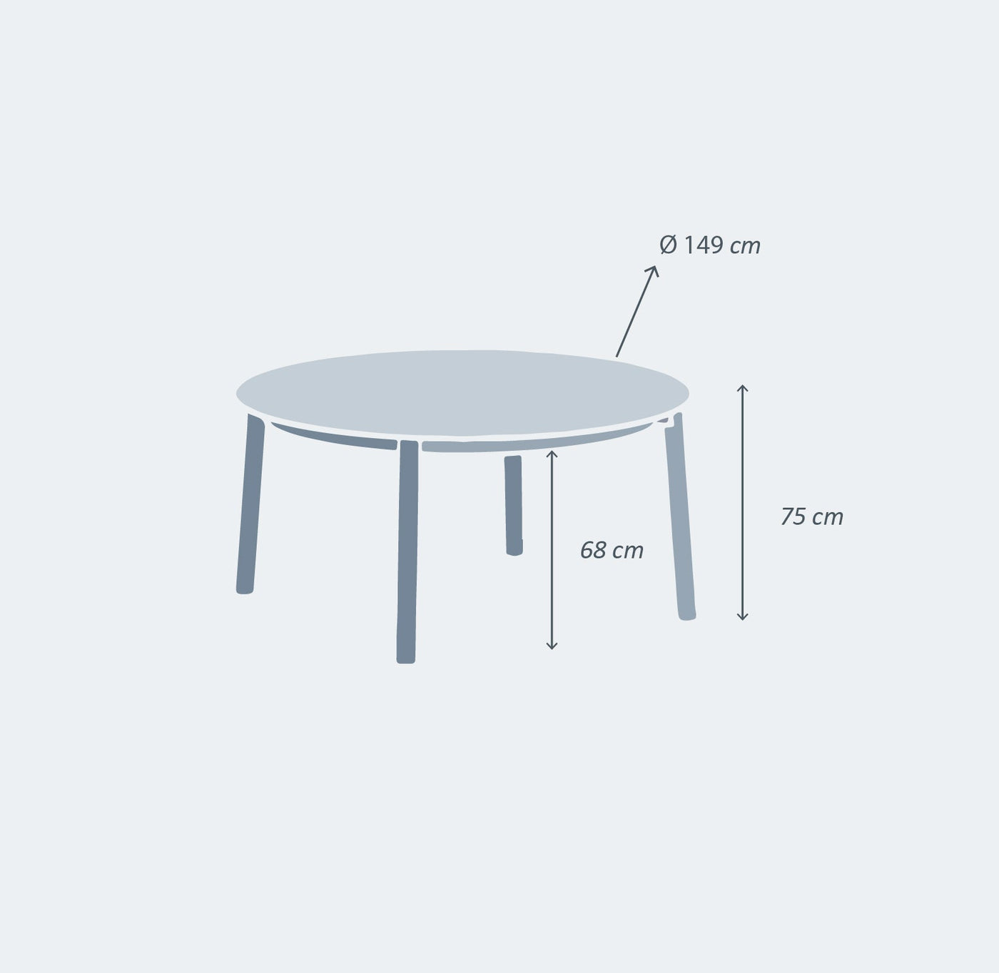 Table de jardin ronde pour 8 personnes en aluminium Monte Carlo, diamètre 149 cm, par Meublot.