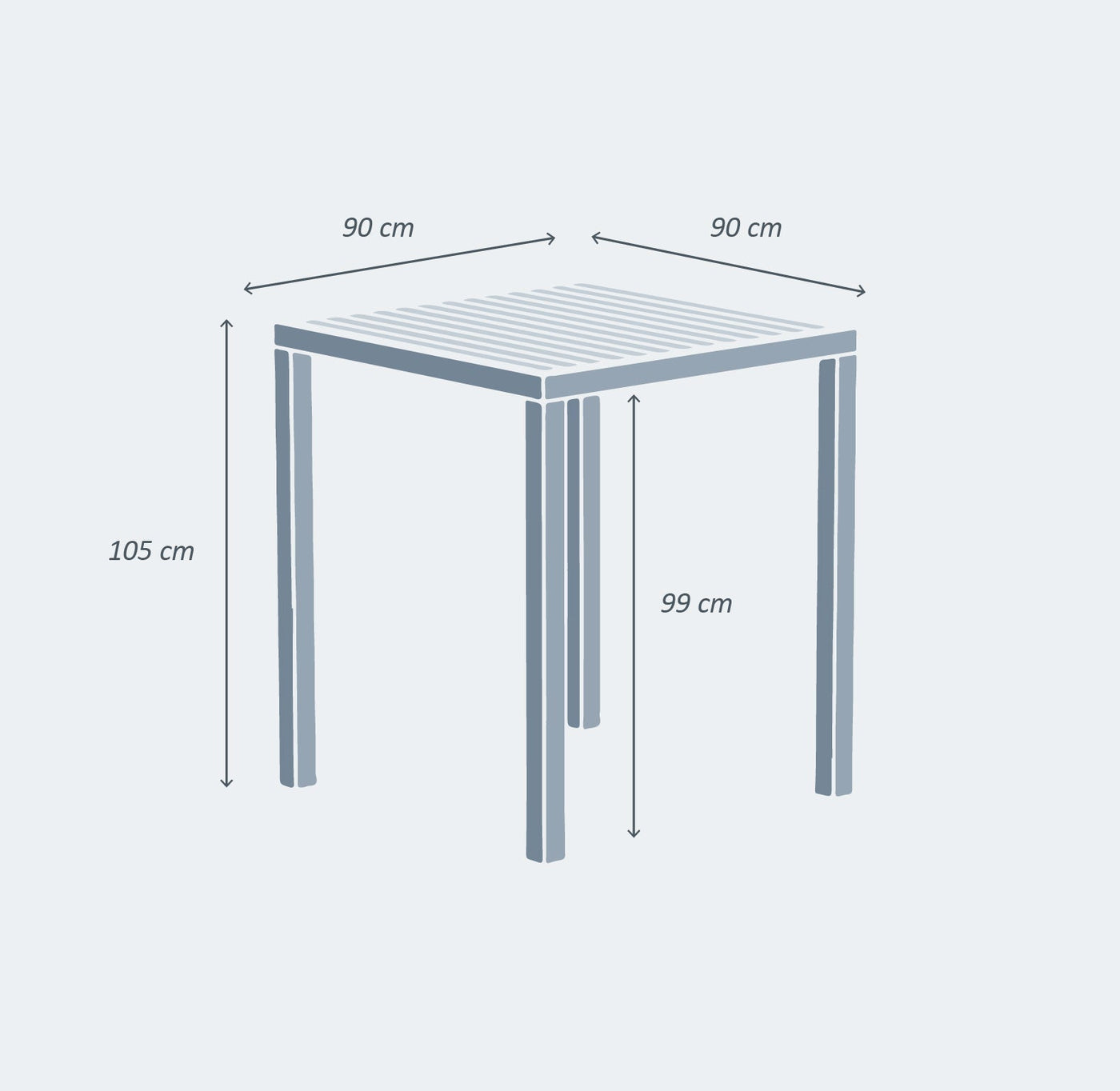 Table haute carrée en aluminium Murano pour 4 personnes, finition élégante, idéale pour espace extérieur ou intérieur.