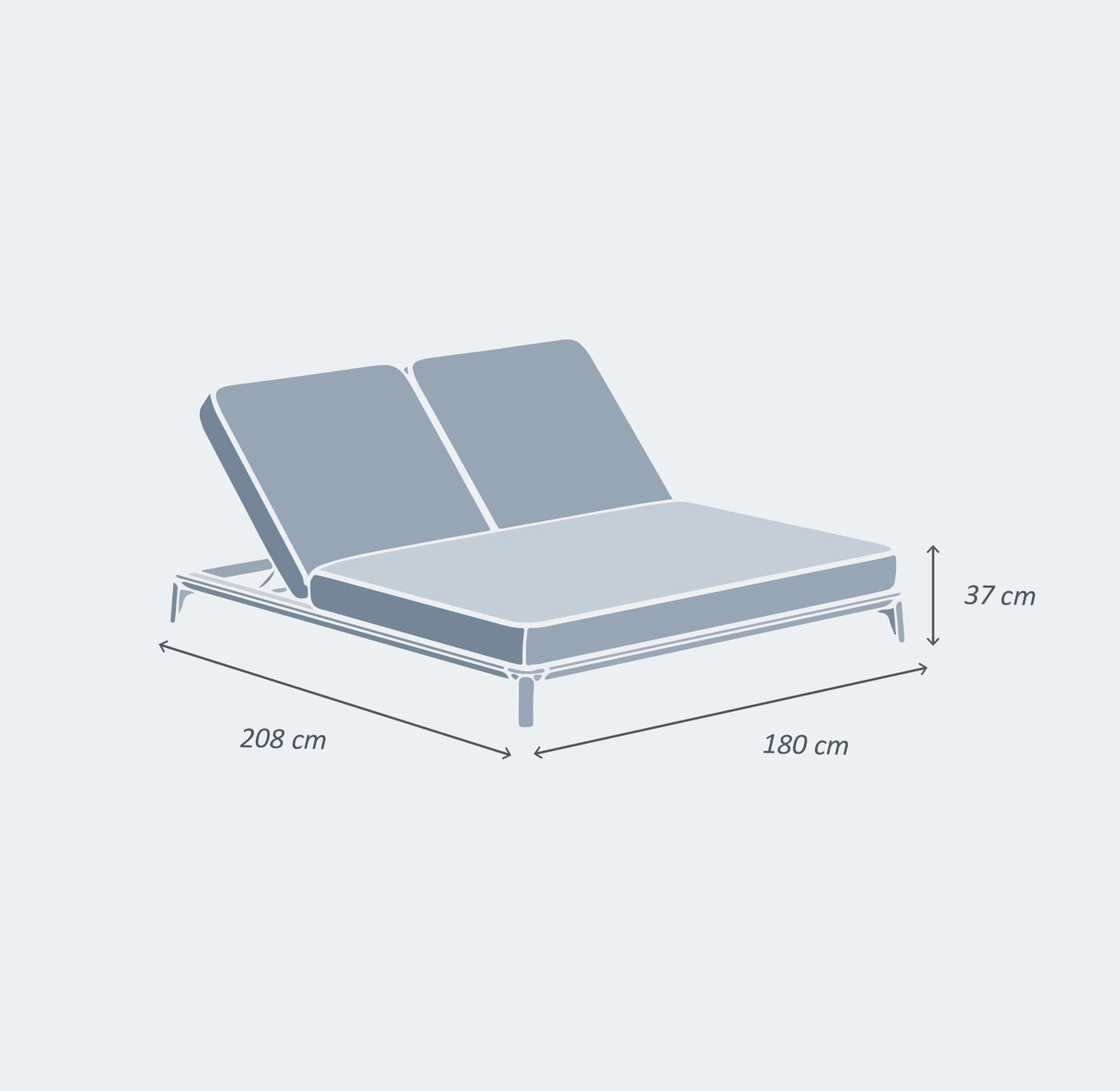 Transat double Monte Carlo de Meublot, bain de soleil en bois avec coussins blancs, pour relaxation en extérieur.