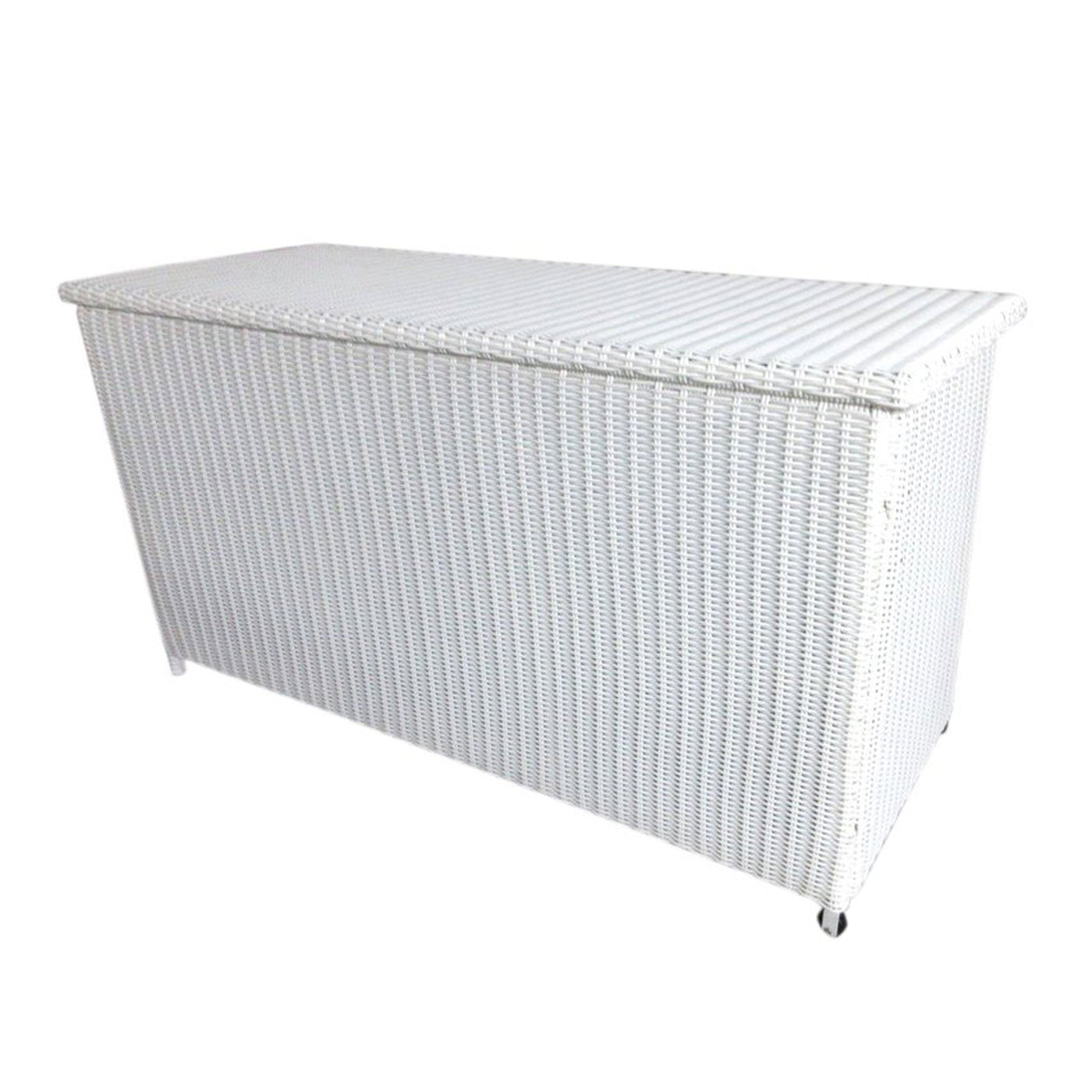 Coffre de rangement Calvi blanc pour jardin, coffre de jardin Meublot, espace de stockage extérieur élégant et pratique