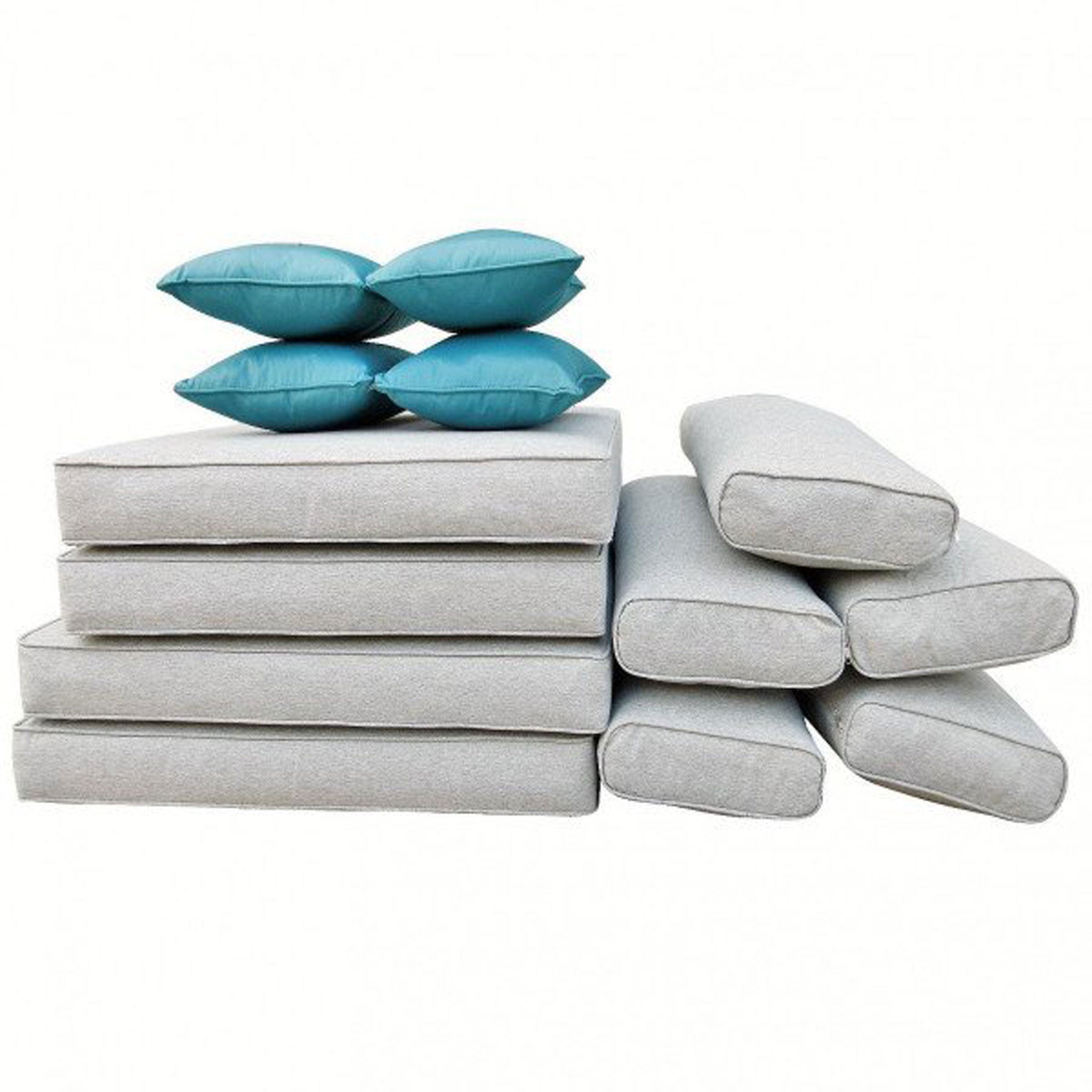 Coussins de remplacement gris pour fauteuils et canapés du salon de jardin Palma, marque Meublot, confort et style extérieur
