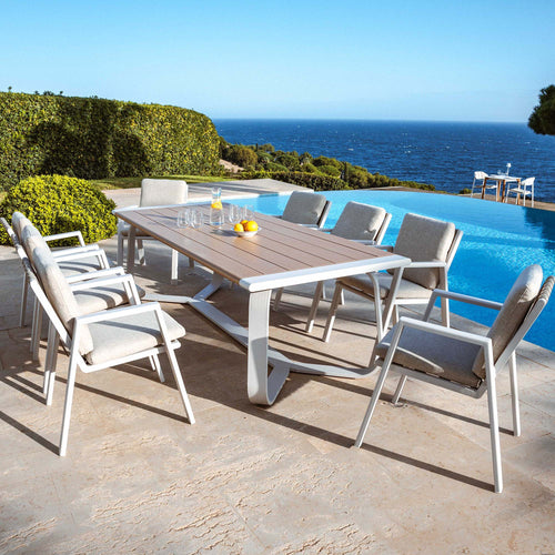 Fauteuil de jardin Long Beach blanc de la marque Meublot, chaise d'extérieur avec coussin rembourré pour extérieur élégant.