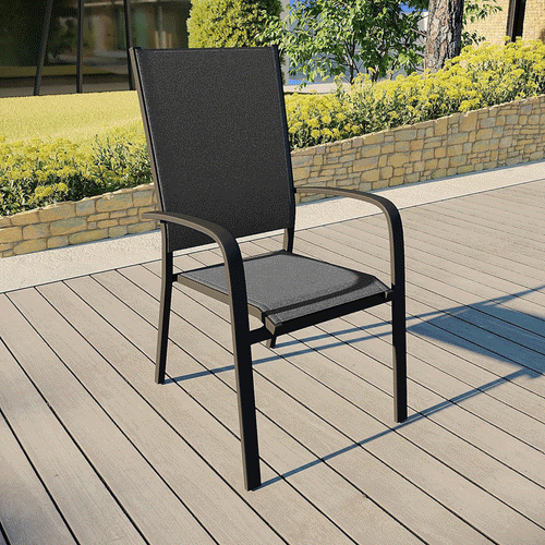 Fauteuil de jardin haut en aluminium gris Murano, empilable, conçu par Meublot, pour un mobilier extérieur moderne et léger.