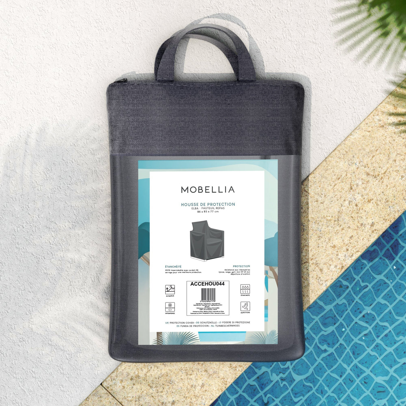 Housse de protection pour fauteuil de repas Elba de Meublot, en tissu imperméable et résistant pour fauteuil confortable.