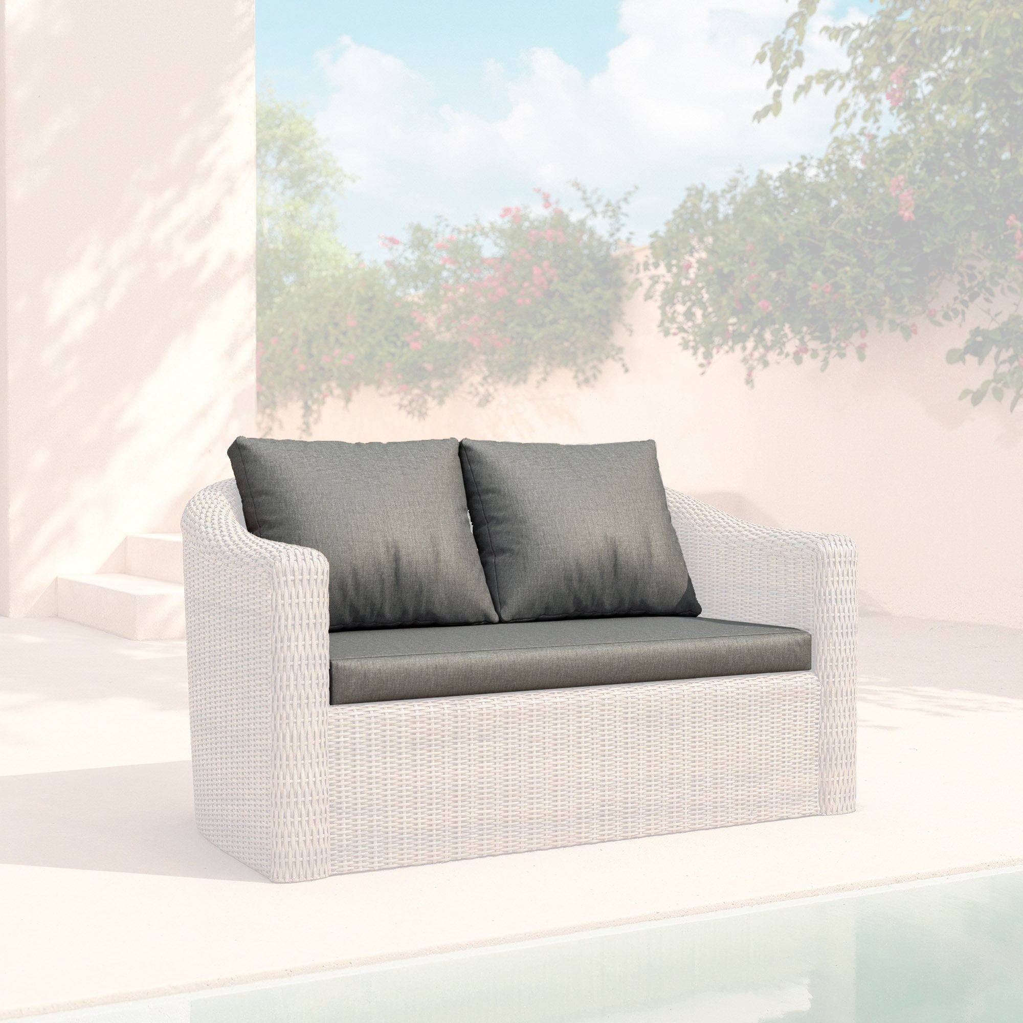 Housse de coussin pour canapé 2 places Calvi Meublot en tissu sépia anthracite, offrant un style moderne et élégant.