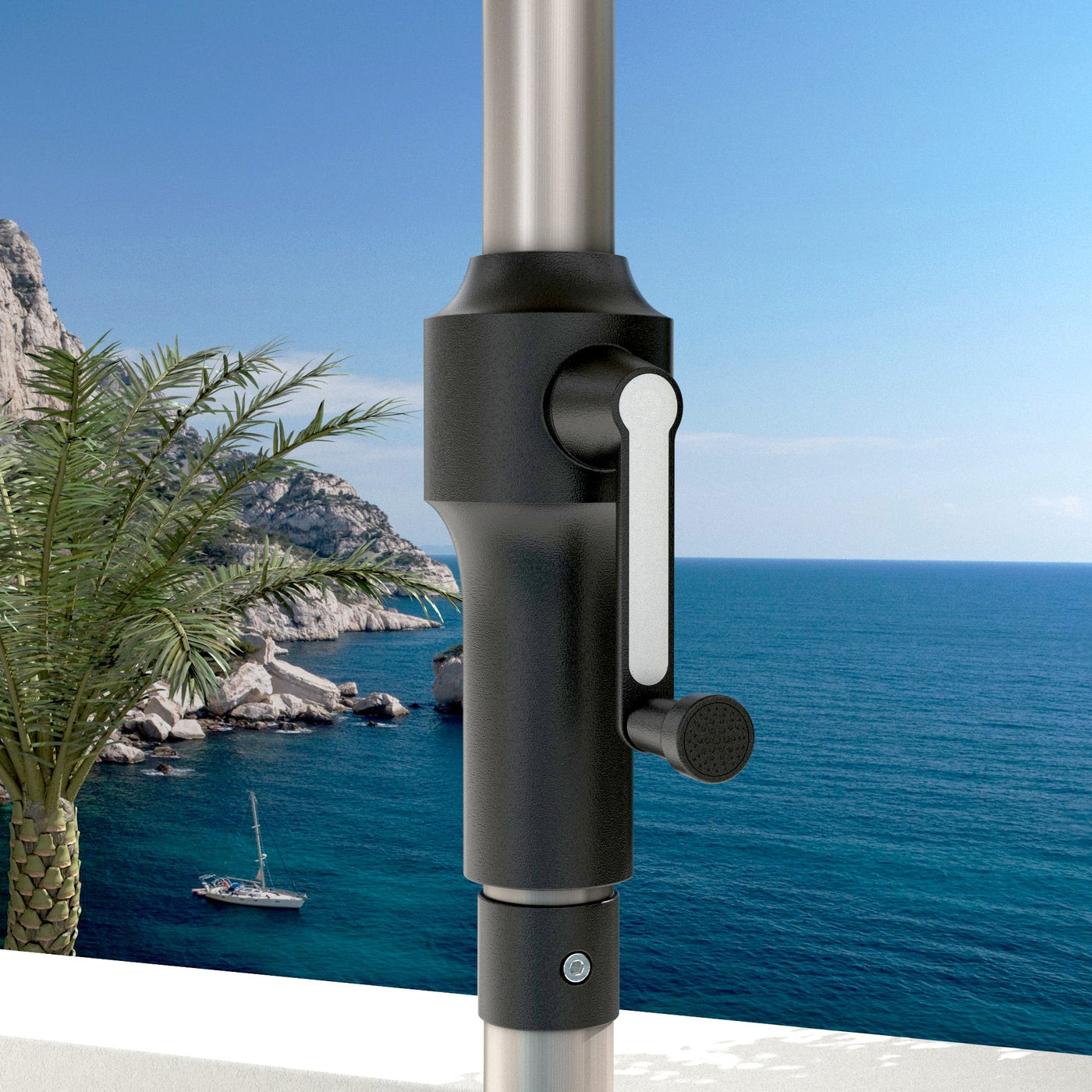 Parasol rond Yucatan Meublot en métal, diamètre 3,5m, ombrage élégant pour espace extérieur.