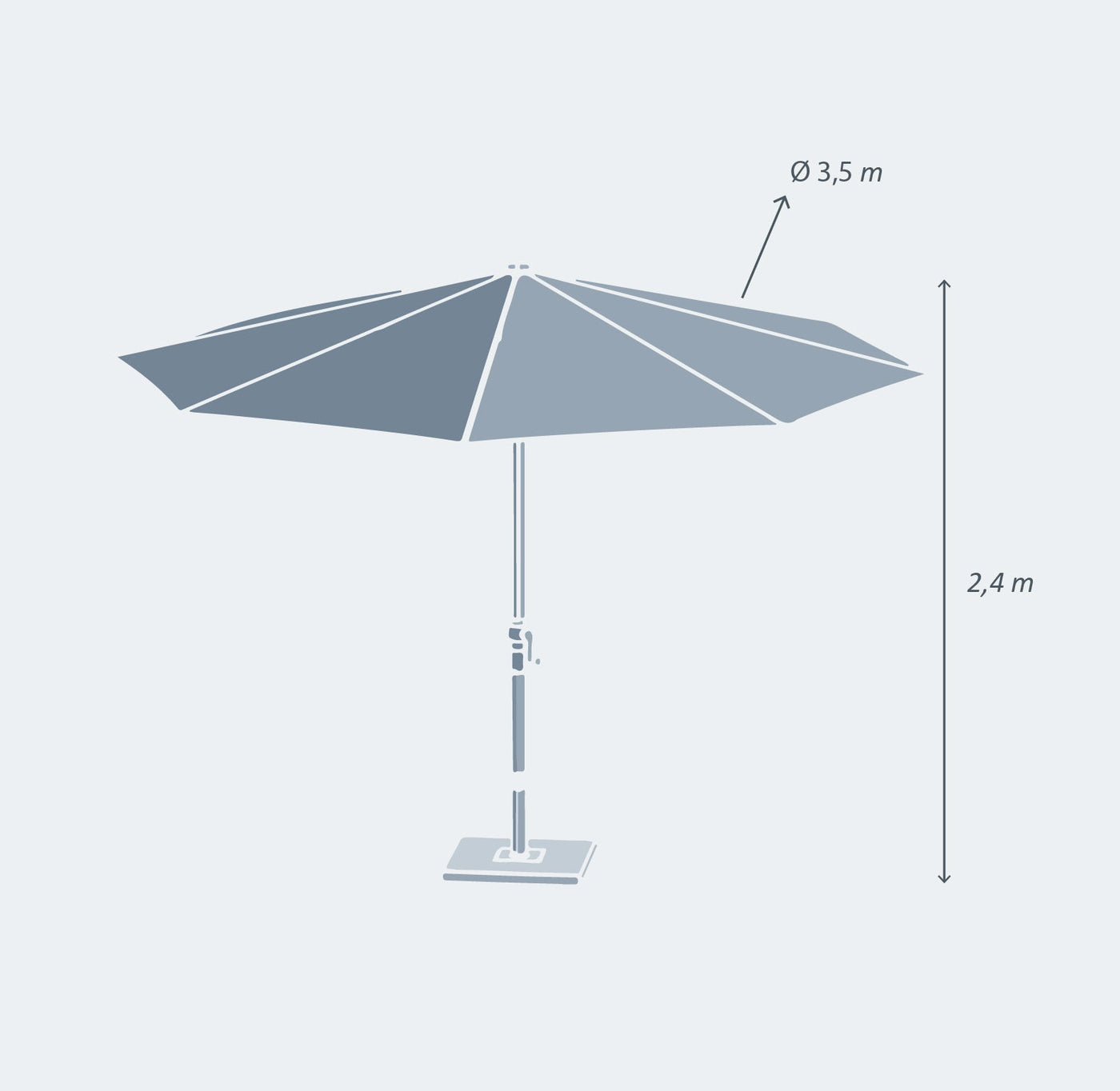Parasol rond Yucatan de 3,5 m de diamètre, parasol et voile d'ombrage de marque Meublot, en tissu résistant, pour extérieur.