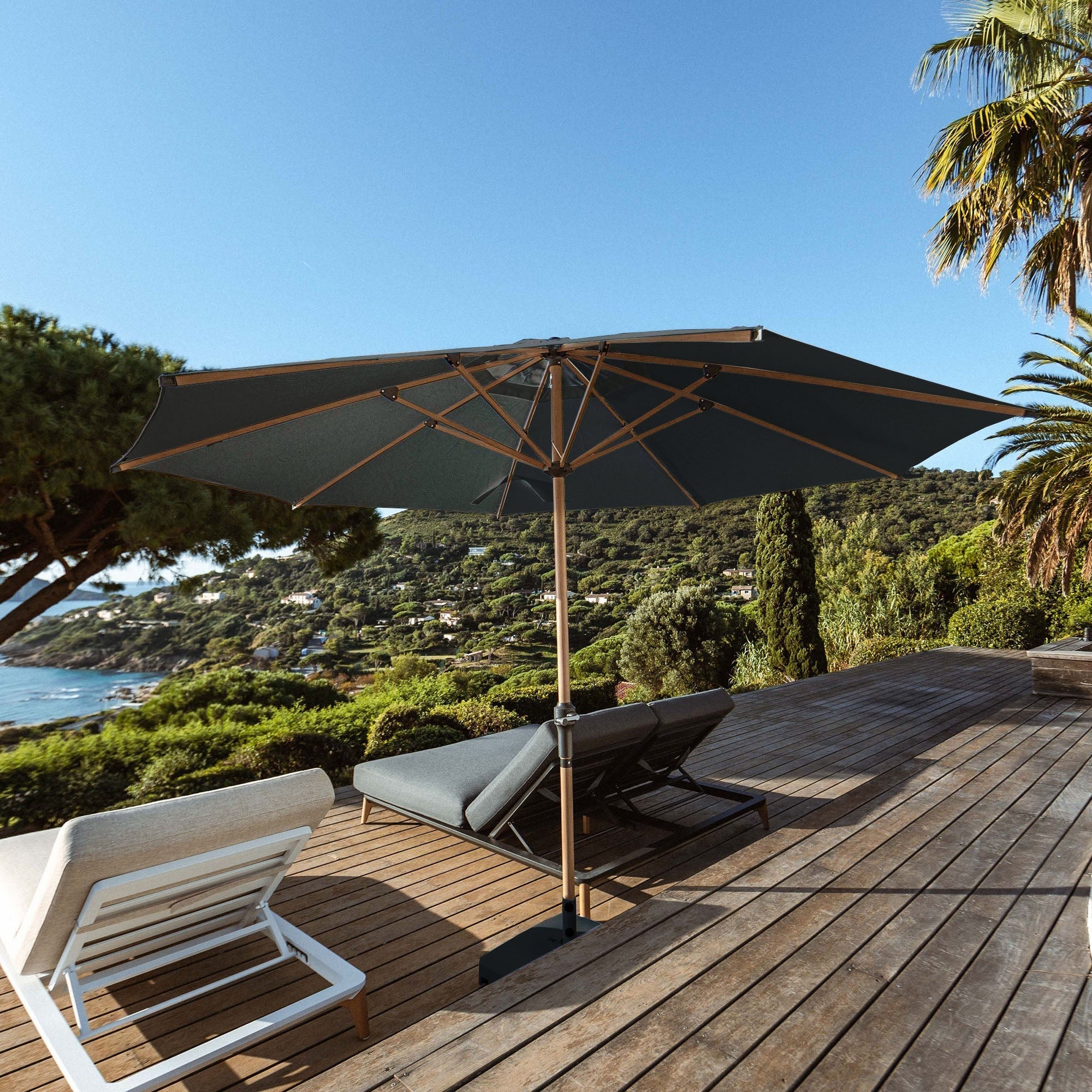 Parasol rond Yucatan en bois blanc, parasol d'ombrage d'extérieur de 3,5 m.