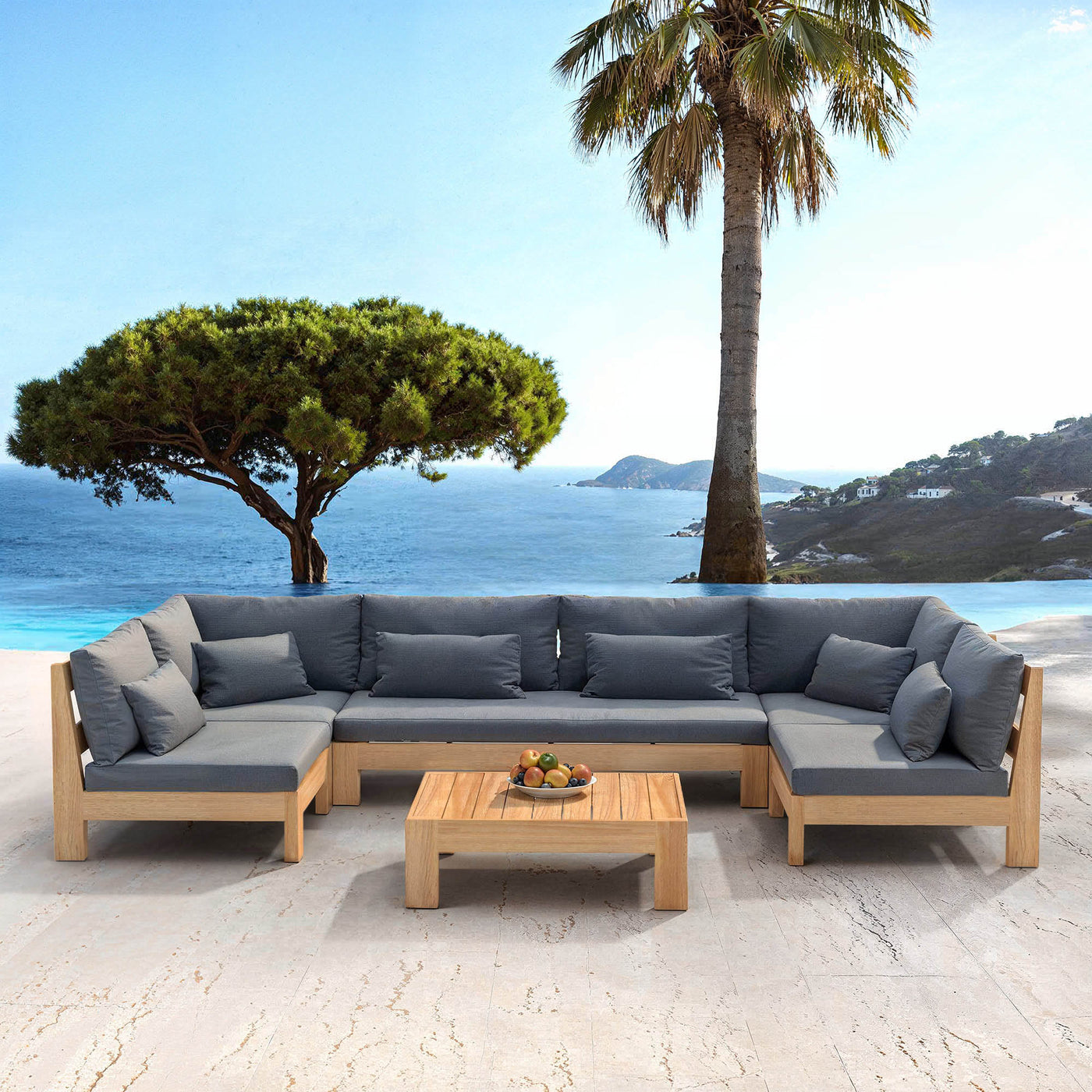 Salon de jardin d'angle Meublot Bornéo 7 places en anthracite avec coussins confortables, idéal pour extérieur.