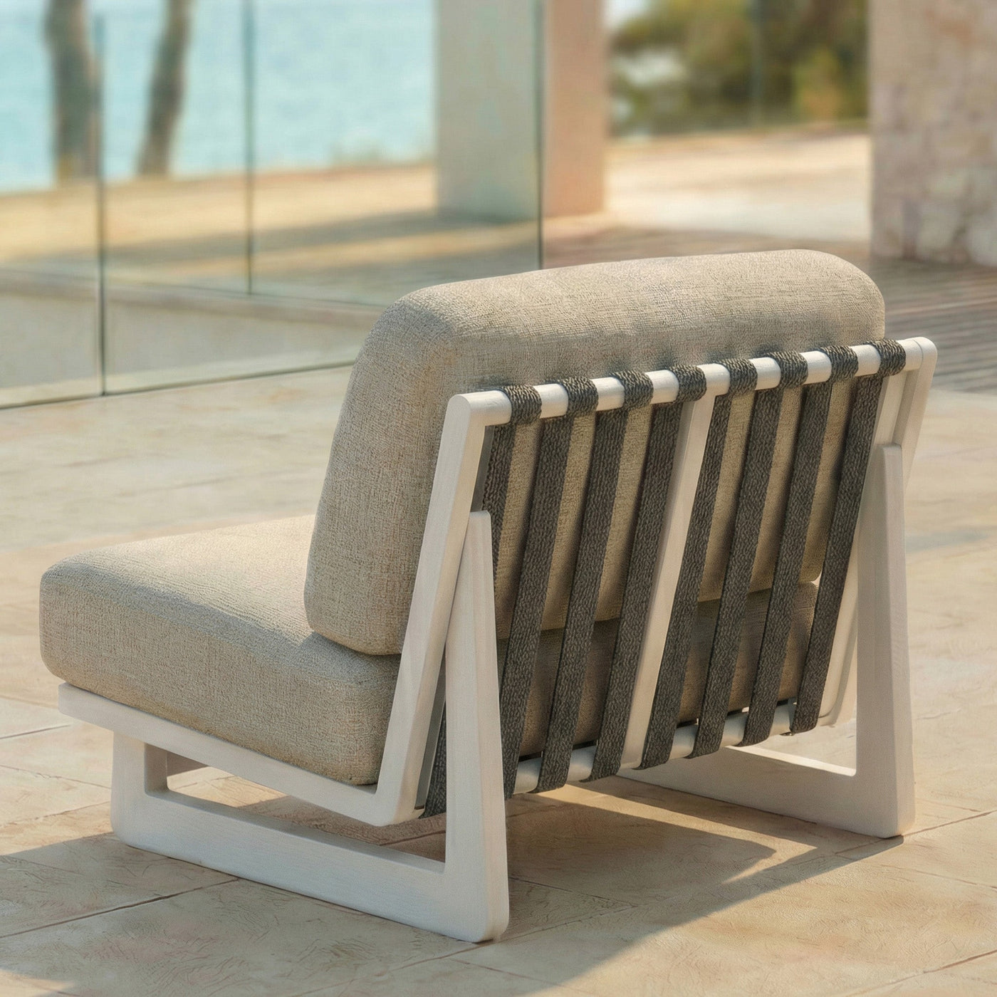 Salon de jardin d'angle Long Beach pour 5 personnes, ensemble de meubles de jardin Meublot avec coussins confortables.