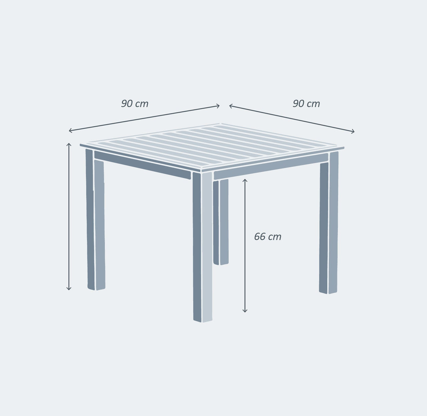 Table de jardin fixe en aluminium Murano 90x90 cm avec 4 places, design moderne et résistante, par Meublot.