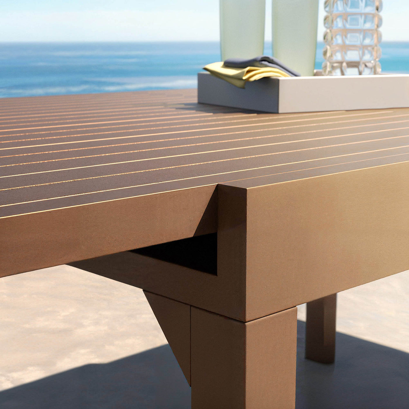 Table de jardin extensible Meublot Murano en aluminium bronze, grande table pour 12 personnes, dimensions 320 x 100 cm