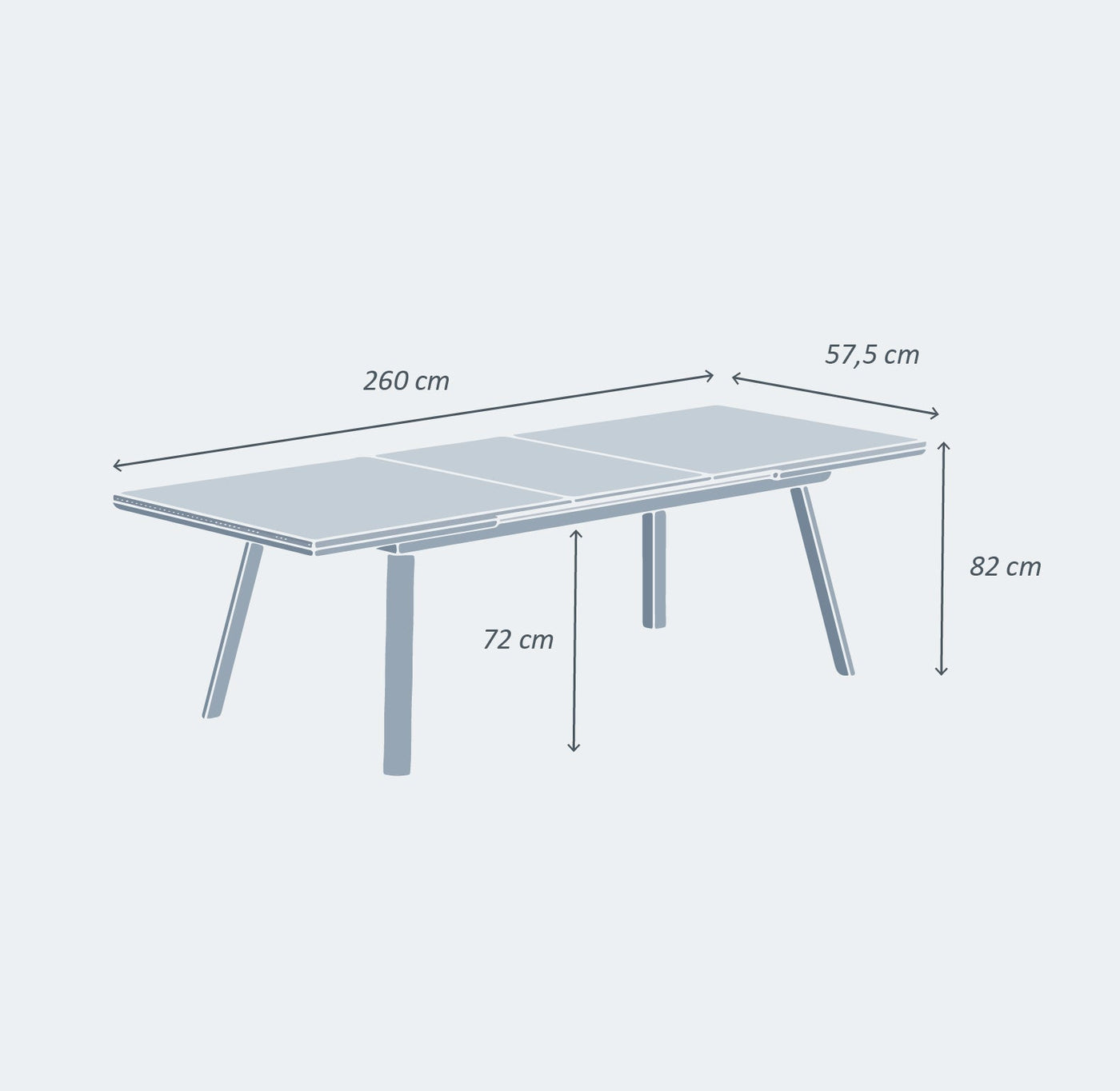 Table de jardin extensible automatique en aluminium Amalfi pour 10 places, rectangle 200/260x96 cm, par Meublot.