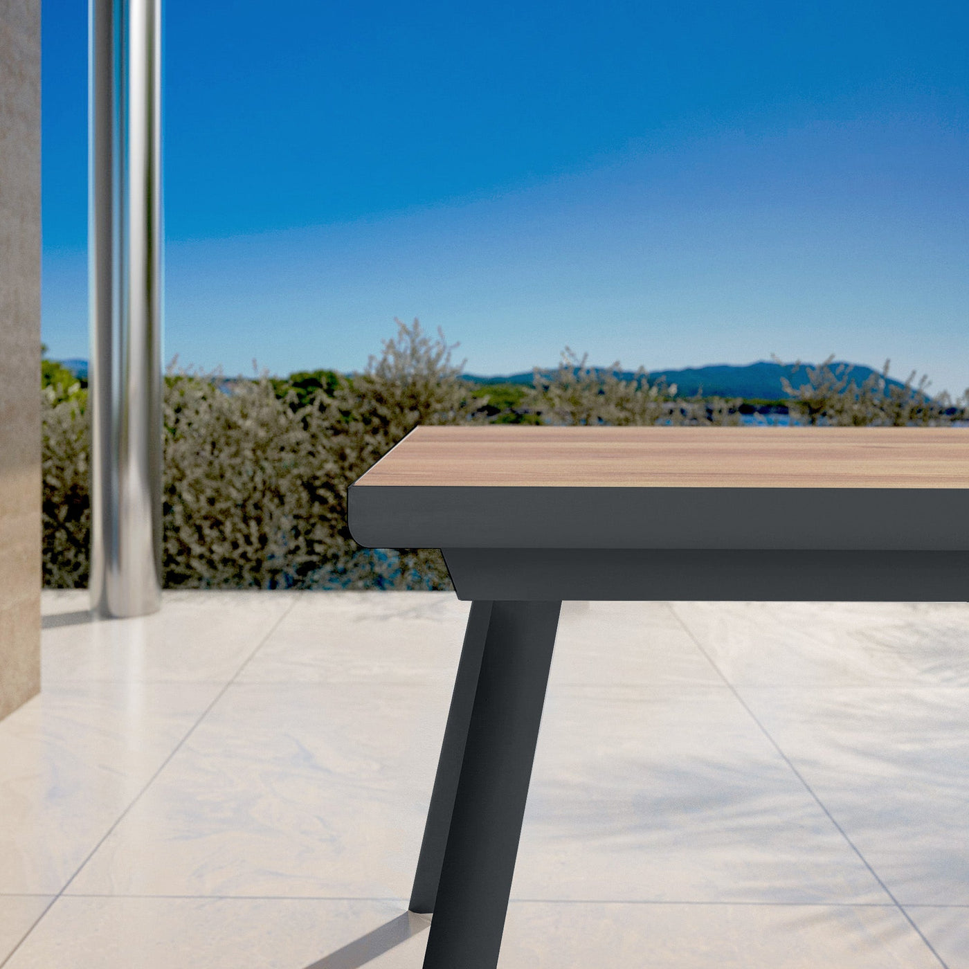 Table de jardin extensible automatique Meublot Amalfi, table en aluminium anthracite pour 10 places, dimensions 200/260x96 cm.