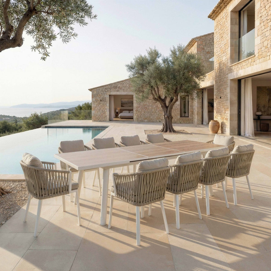 Table de jardin extensible automatique 12 places aluminium Amalfi (240/300x96cm)