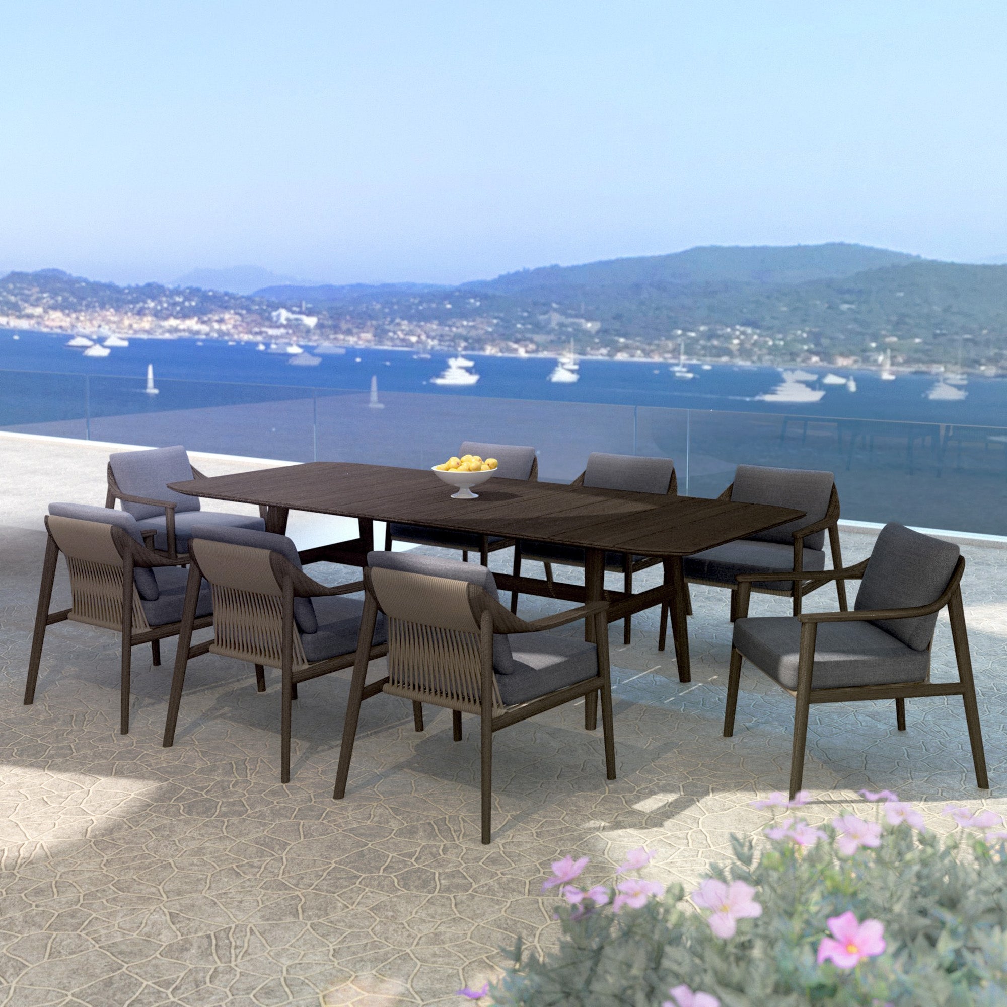 Table de jardin rectangulaire Cap Ferrat en teck pour 8 personnes, meuble d'extérieur robuste et élégant.