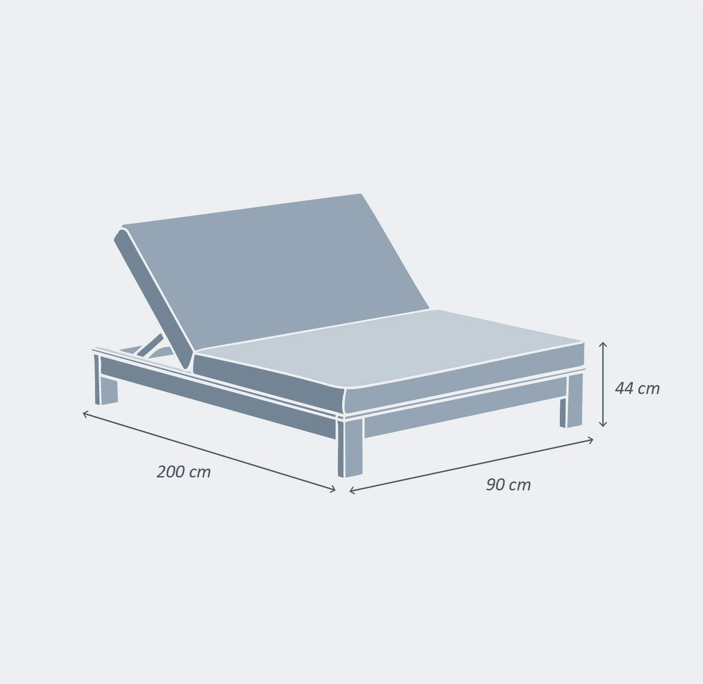 Transat double Bornéo de Meublot pour extérieur, avec coussins confortables et cadre en bois robuste, idéal pour se détendre au soleil.